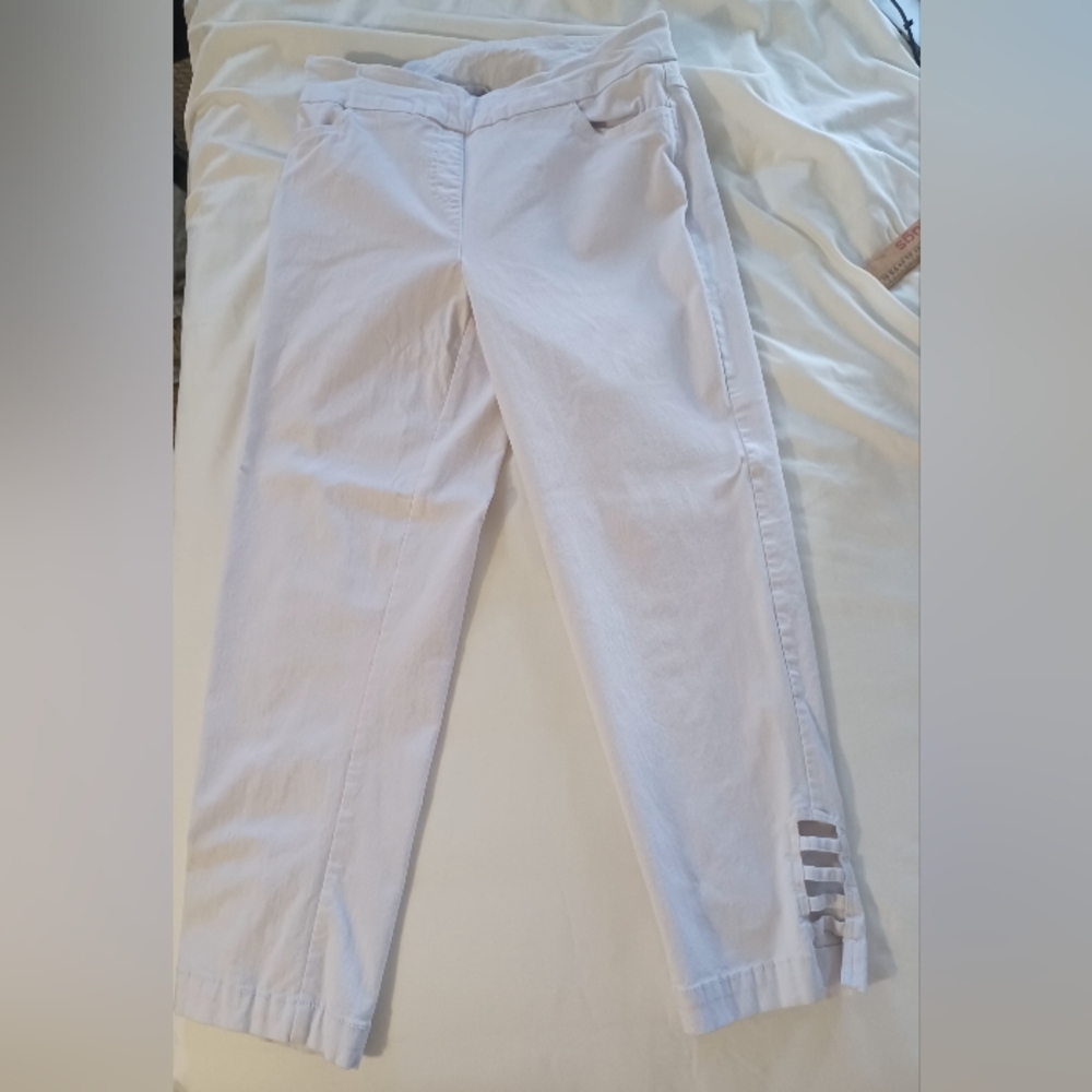 SlimSation Multiples Women Pull On Stretch Straight Leg Pants WHITE Sz 6